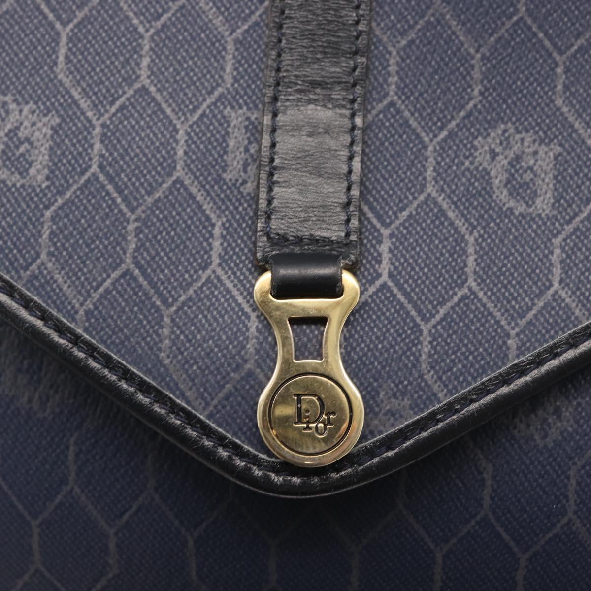 Christian Dior Honeycomb Canvas Chain Shoulder Bag PVC Navy Gold Auth 156493