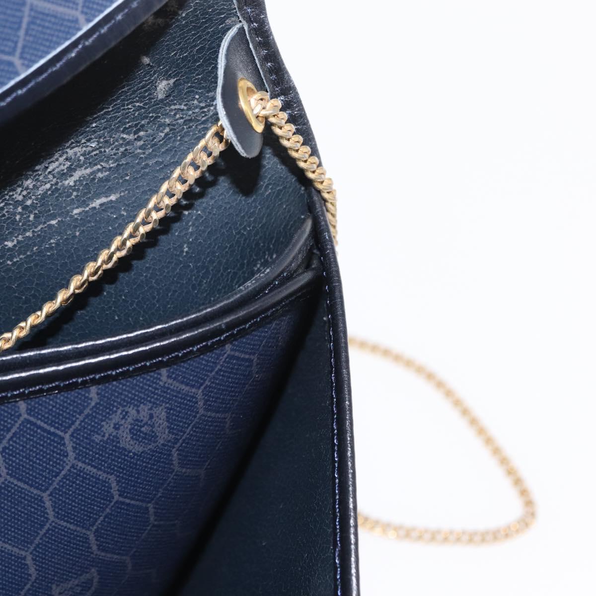 Christian Dior Honeycomb Canvas Chain Shoulder Bag PVC Navy Gold Auth 156493