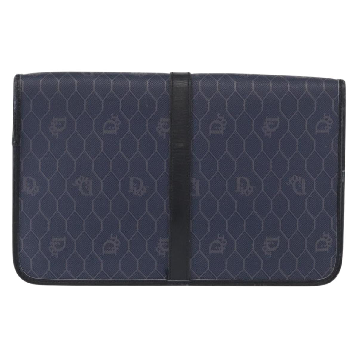 Christian Dior Honeycomb Canvas Chain Shoulder Bag PVC Navy Gold Auth 156493