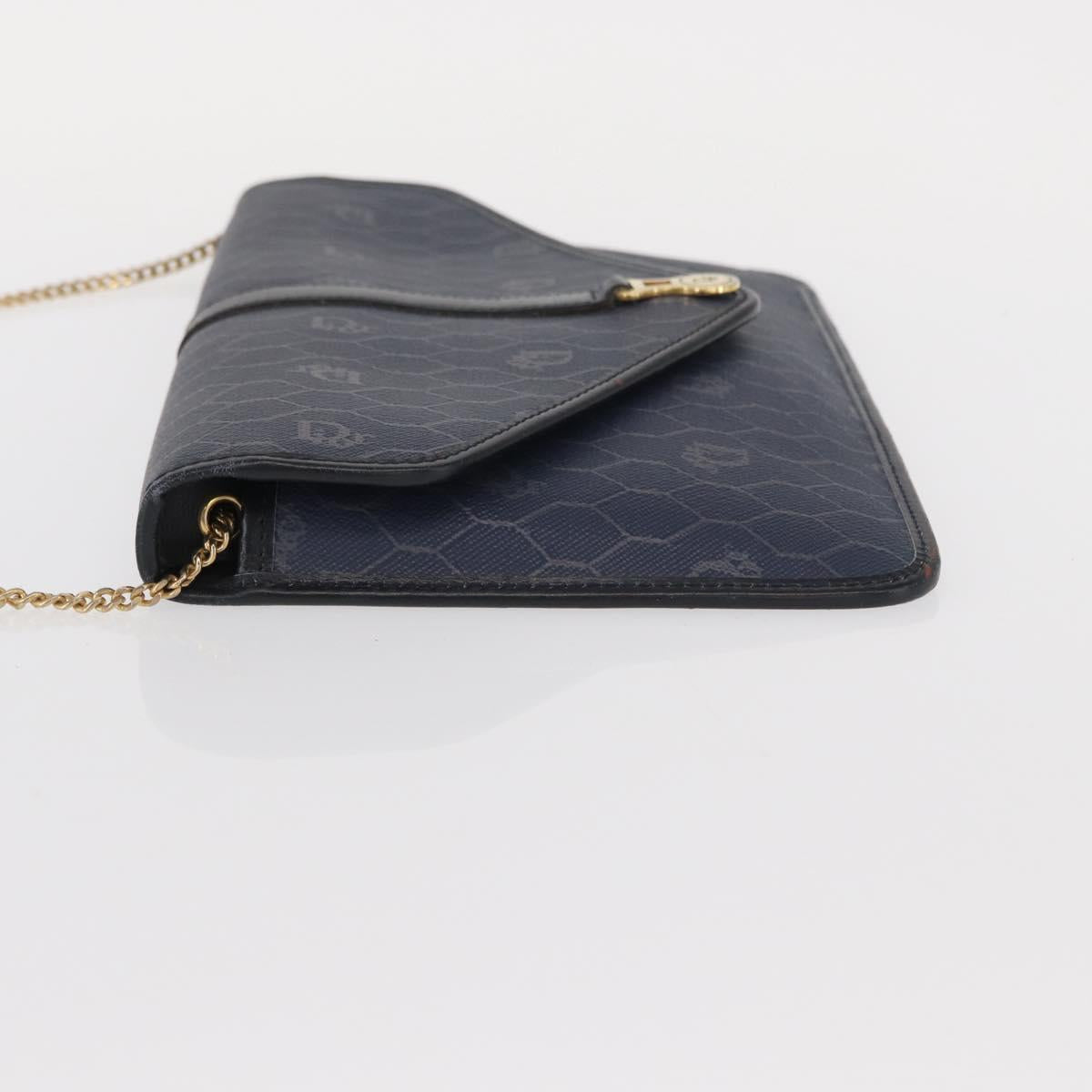 Christian Dior Honeycomb Canvas Chain Shoulder Bag PVC Navy Gold Auth 156493