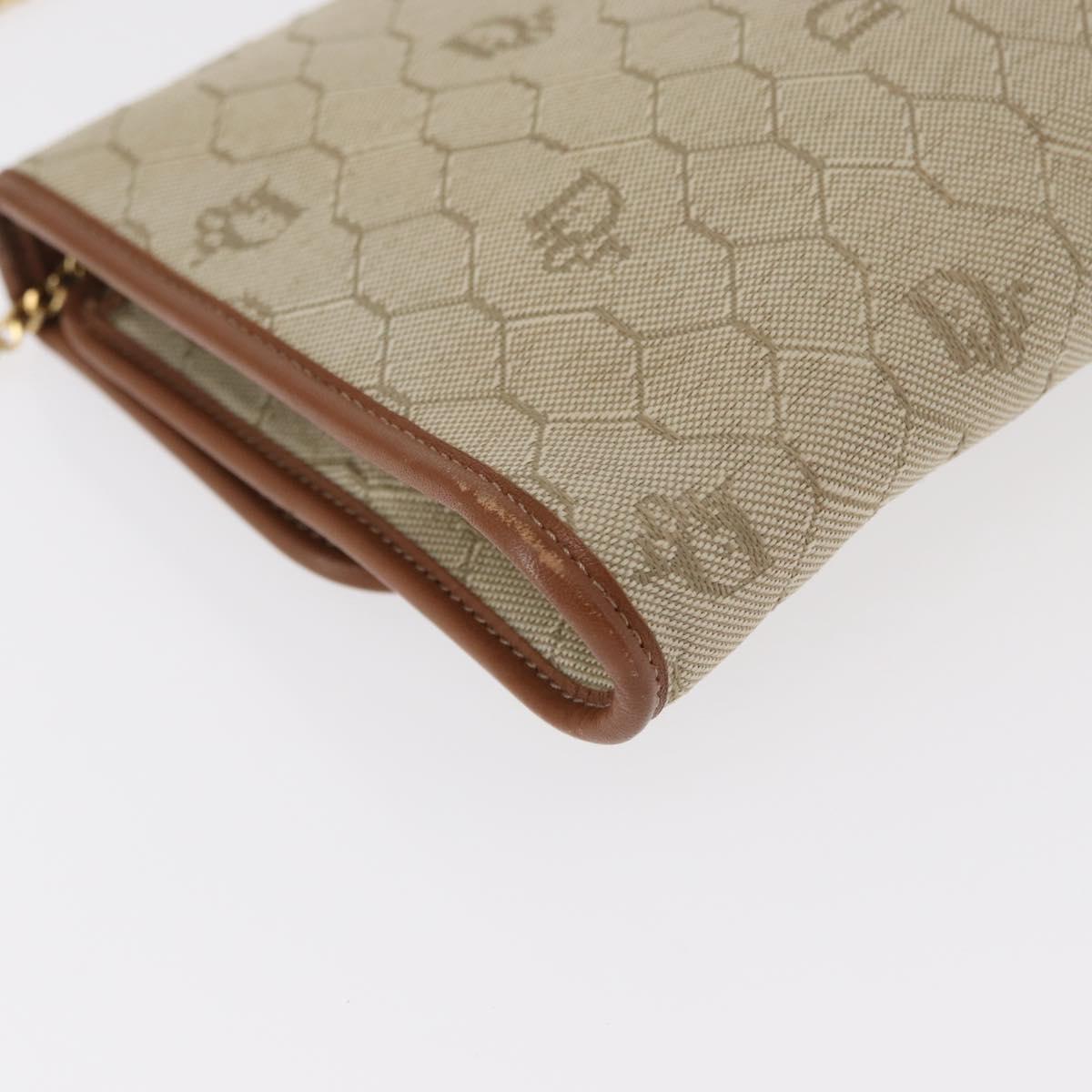 Christian Dior Honeycomb Canvas Chain Shoulder Bag PVC Beige Gold Auth 156494