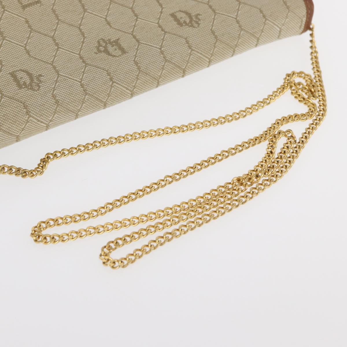 Christian Dior Honeycomb Canvas Chain Shoulder Bag PVC Beige Gold Auth 156494