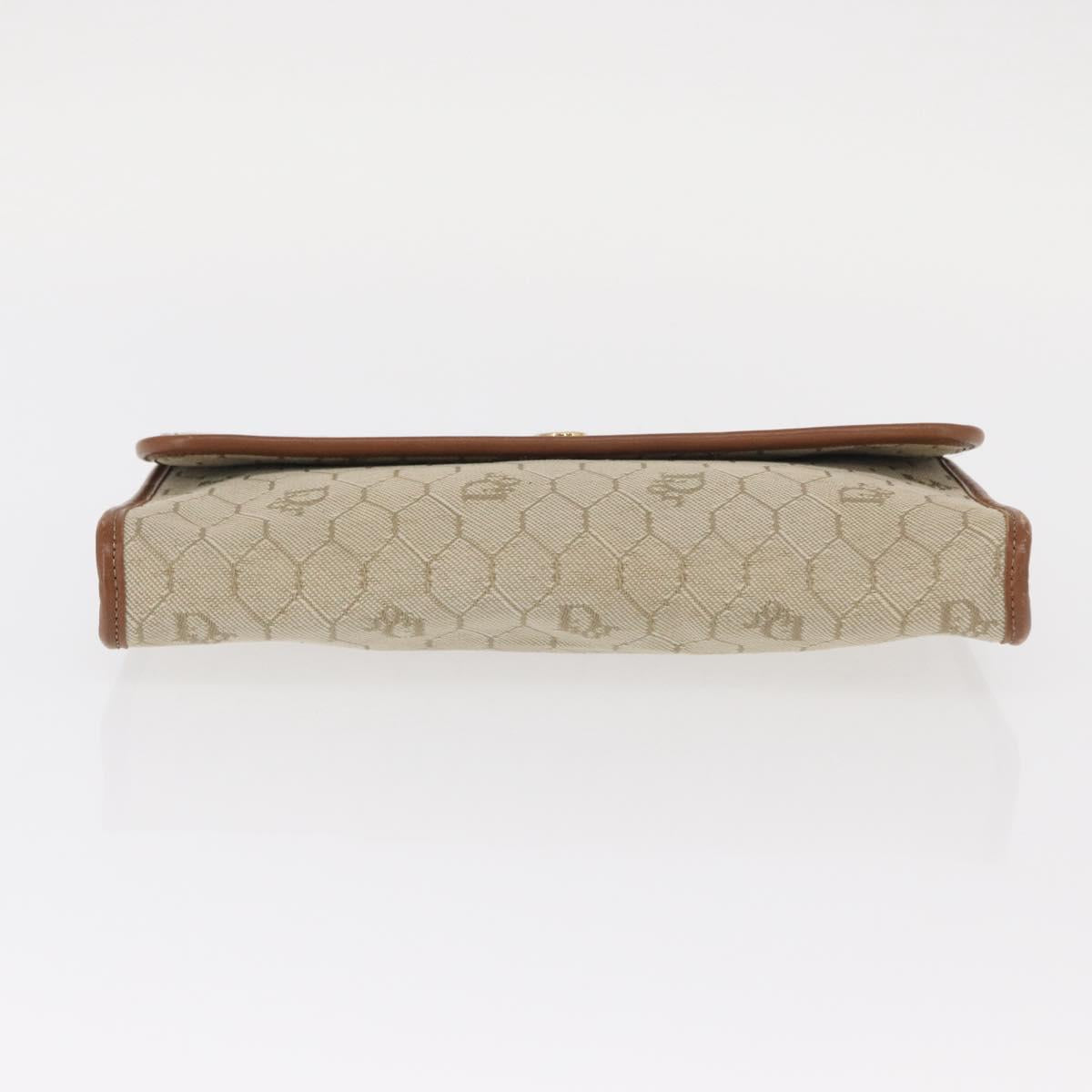 Christian Dior Honeycomb Canvas Chain Shoulder Bag PVC Beige Gold Auth 156494
