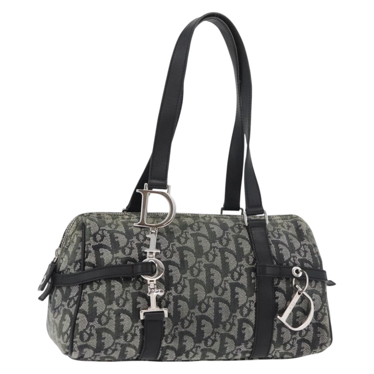 Christian Dior Trotter Canvas Hand Bag Black Silver Auth 156495