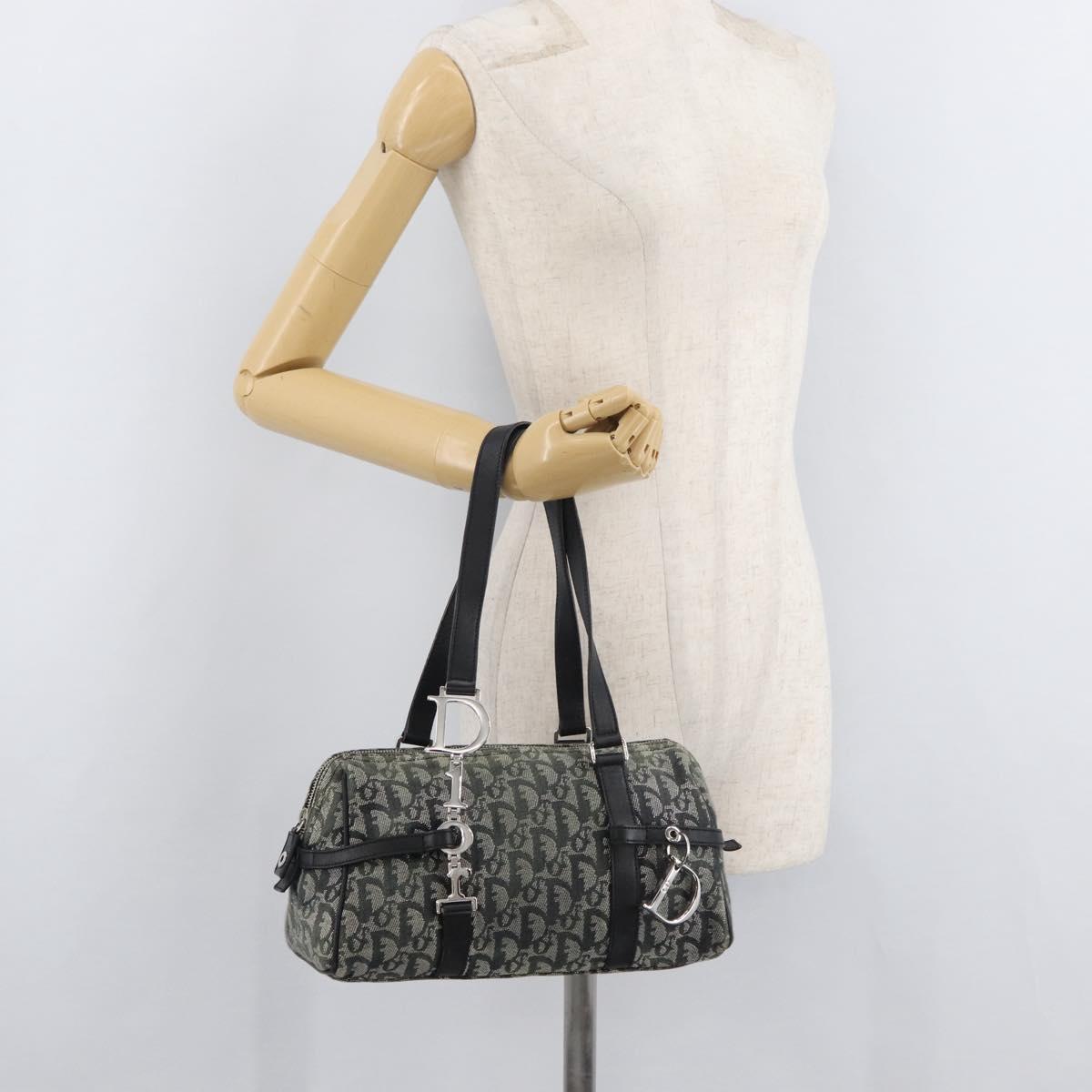 Christian Dior Trotter Canvas Hand Bag Black Silver Auth 156495
