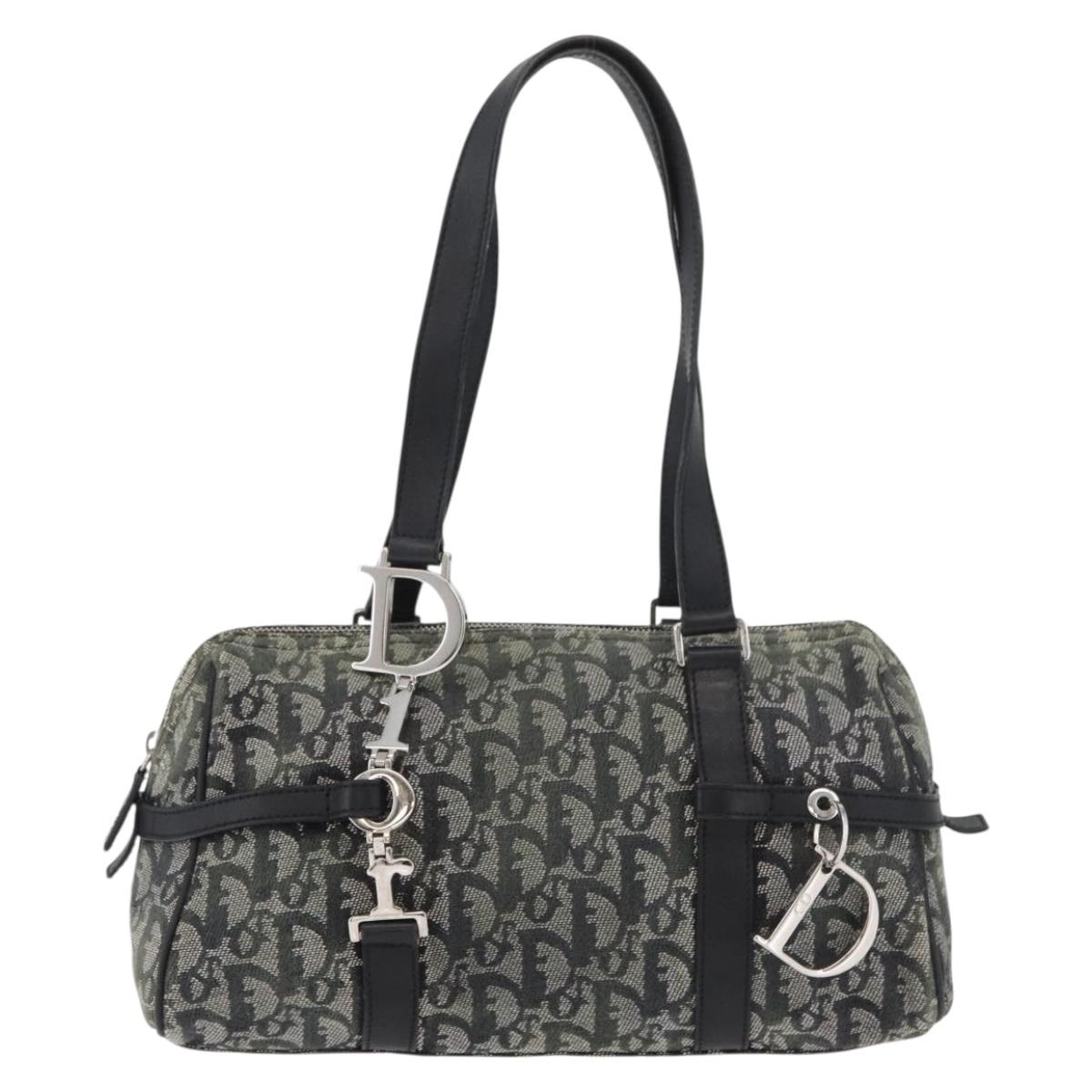 Christian Dior Trotter Canvas Hand Bag Black Silver Auth 156495