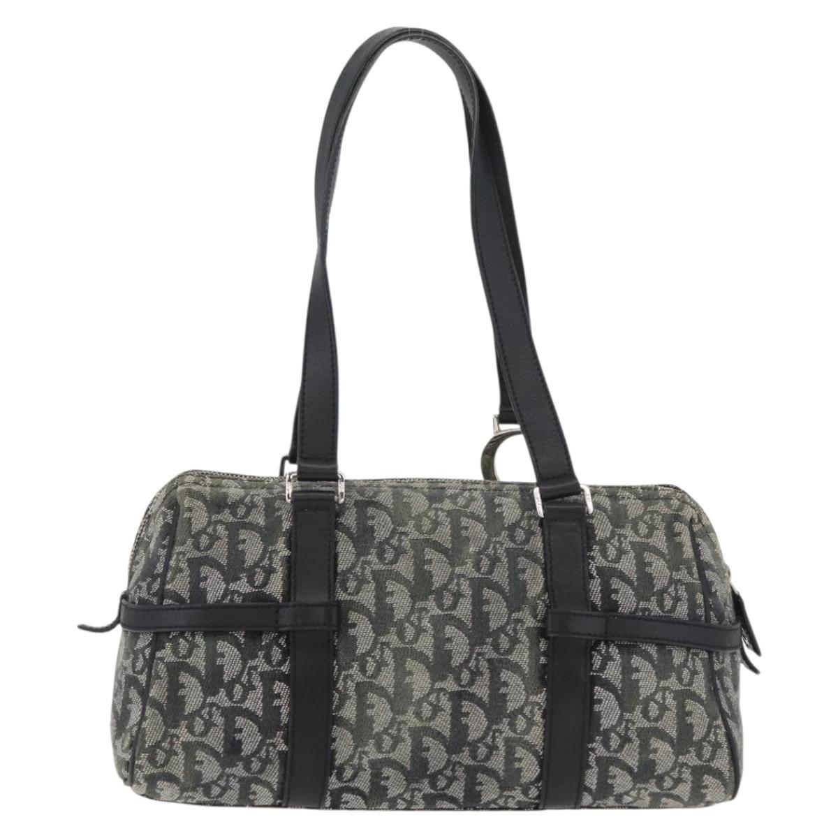 Christian Dior Trotter Canvas Hand Bag Black Silver Auth 156495