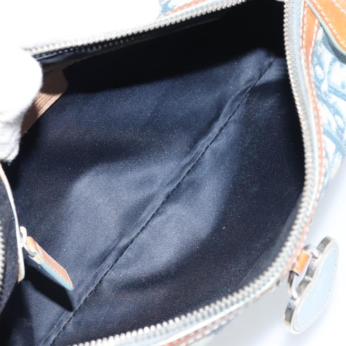 Christian Dior Trotter Canvas Romantic Shoulder Bag PVC Navy Silver Auth 156499V