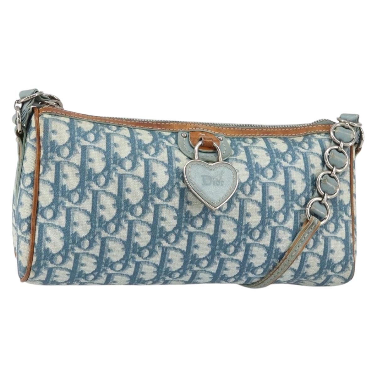 Christian Dior Trotter Canvas Romantic Shoulder Bag PVC Navy Silver Auth 156499V