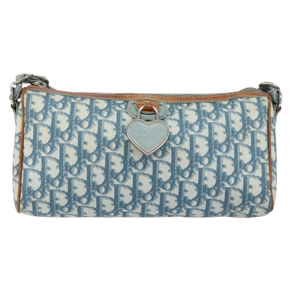 Christian Dior Trotter Canvas Romantic Shoulder Bag PVC Navy Silver Auth 156499V