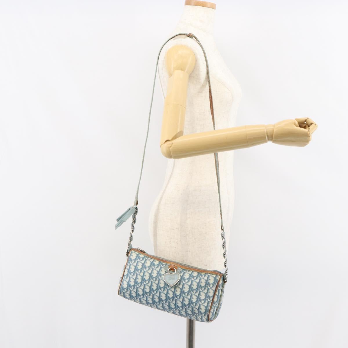 Christian Dior Trotter Canvas Romantic Shoulder Bag PVC Navy Silver Auth 156499V