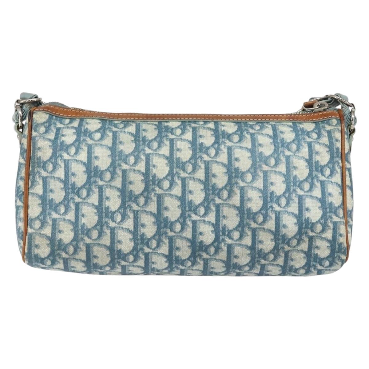 Christian Dior Trotter Canvas Romantic Shoulder Bag PVC Navy Silver Auth 156499V