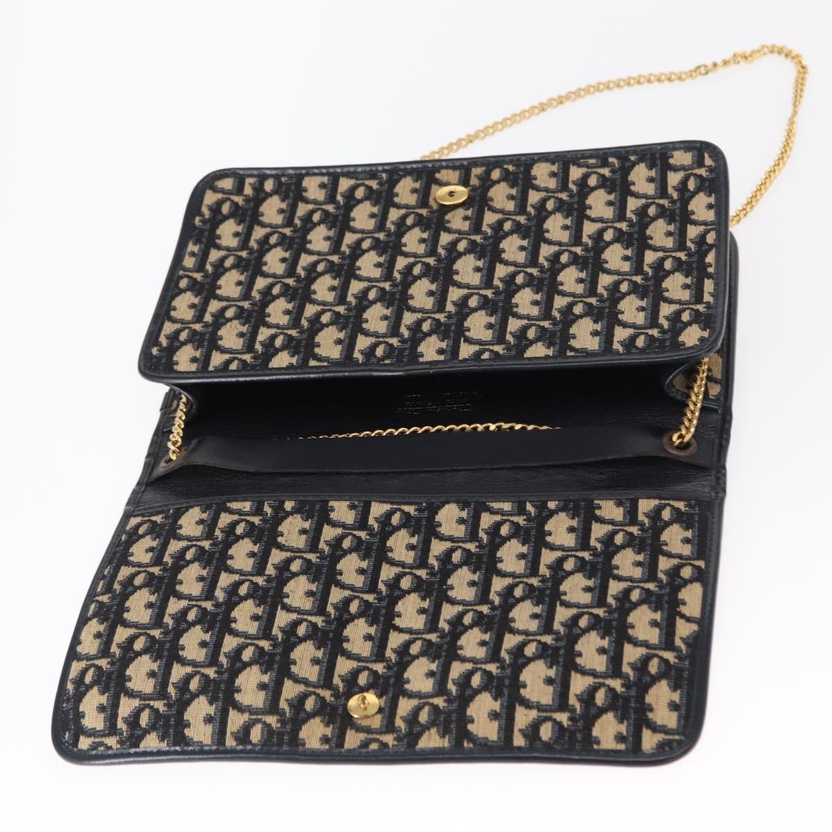 Christian Dior Trotter Canvas Chain Shoulder Bag Navy Gold Auth 156501V