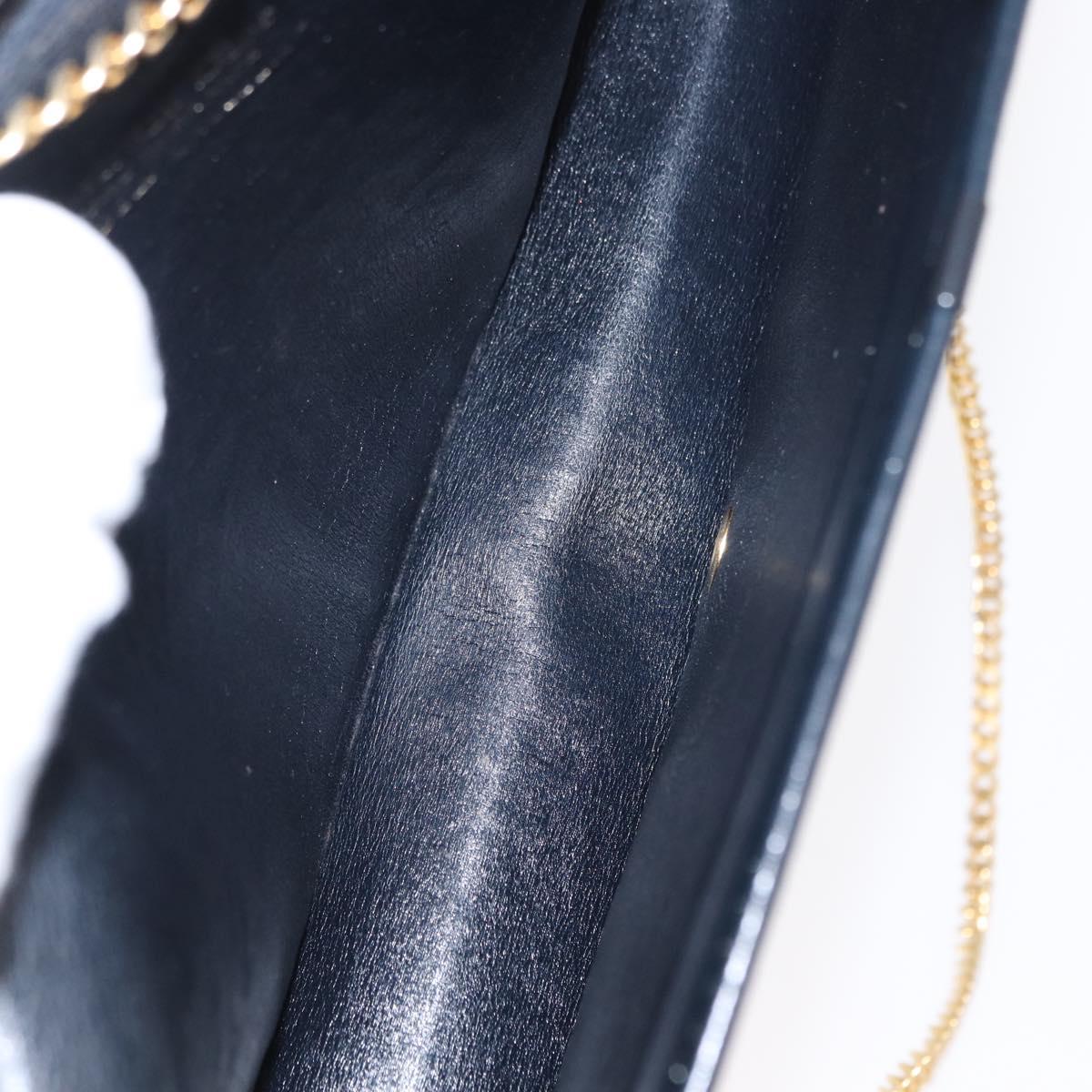 Christian Dior Trotter Canvas Chain Shoulder Bag Navy Gold Auth 156501V