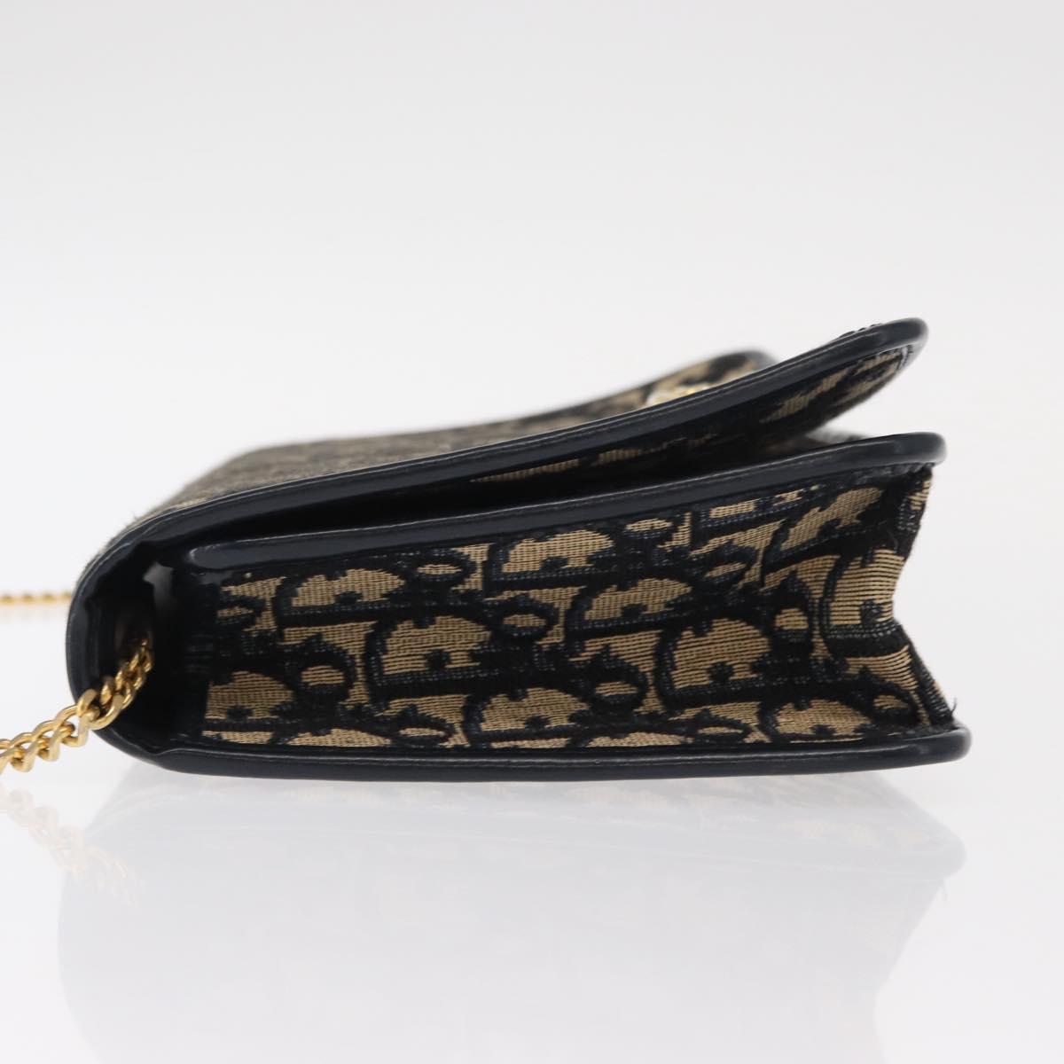 Christian Dior Trotter Canvas Chain Shoulder Bag Navy Gold Auth 156501V