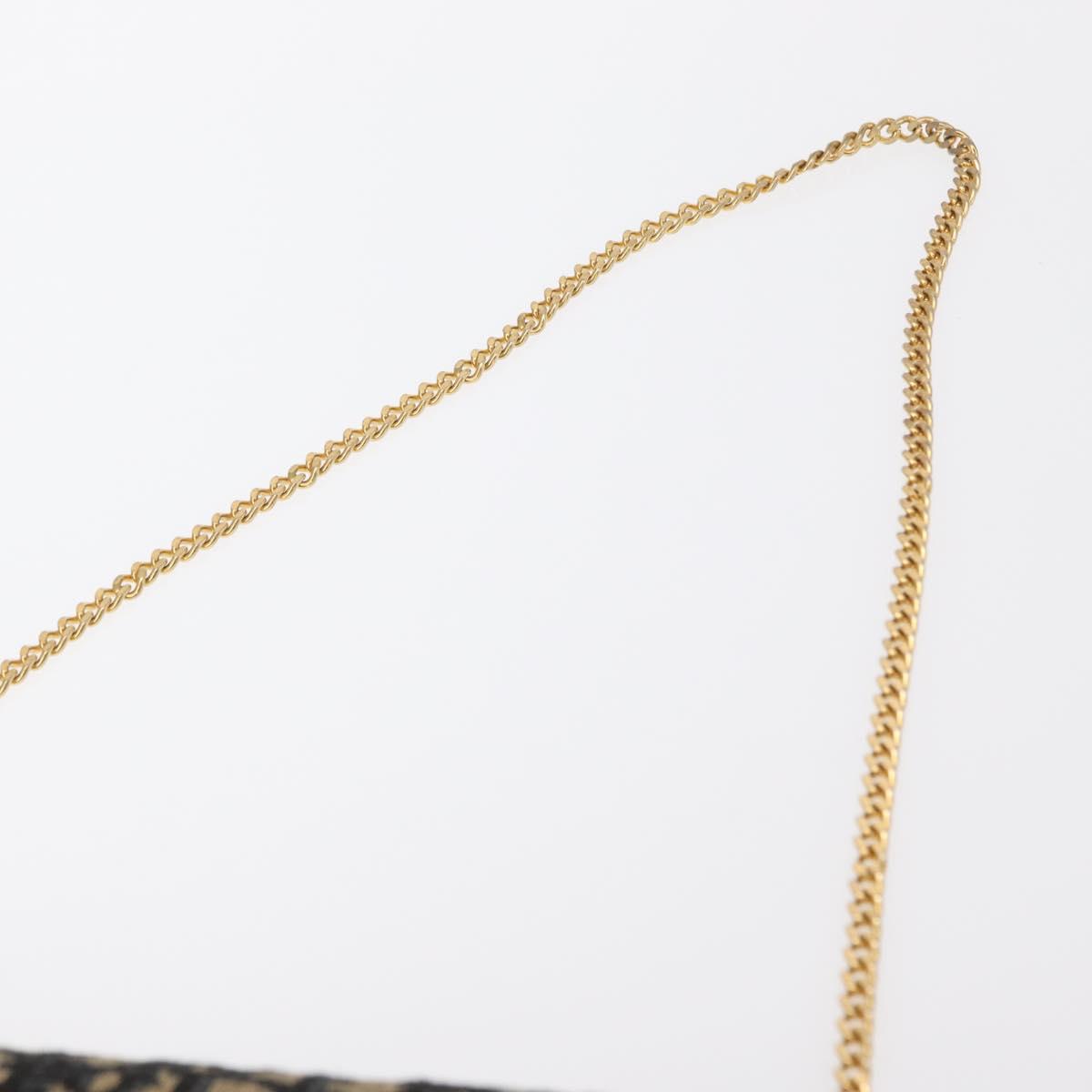 Christian Dior Trotter Canvas Chain Shoulder Bag Navy Gold Auth 156501V