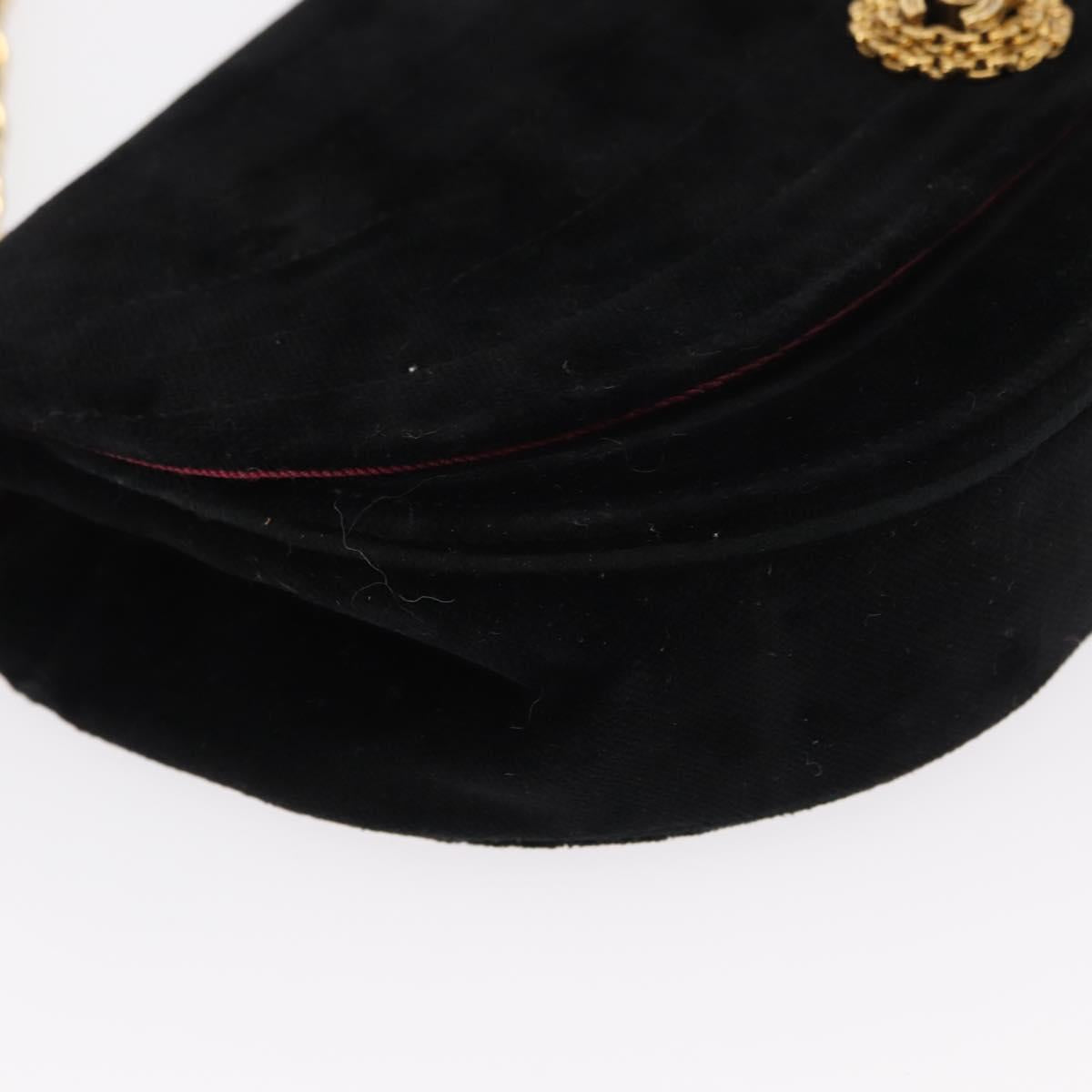 CHANEL Chain Shoulder Bag Velor Black Gold CC Auth 156502