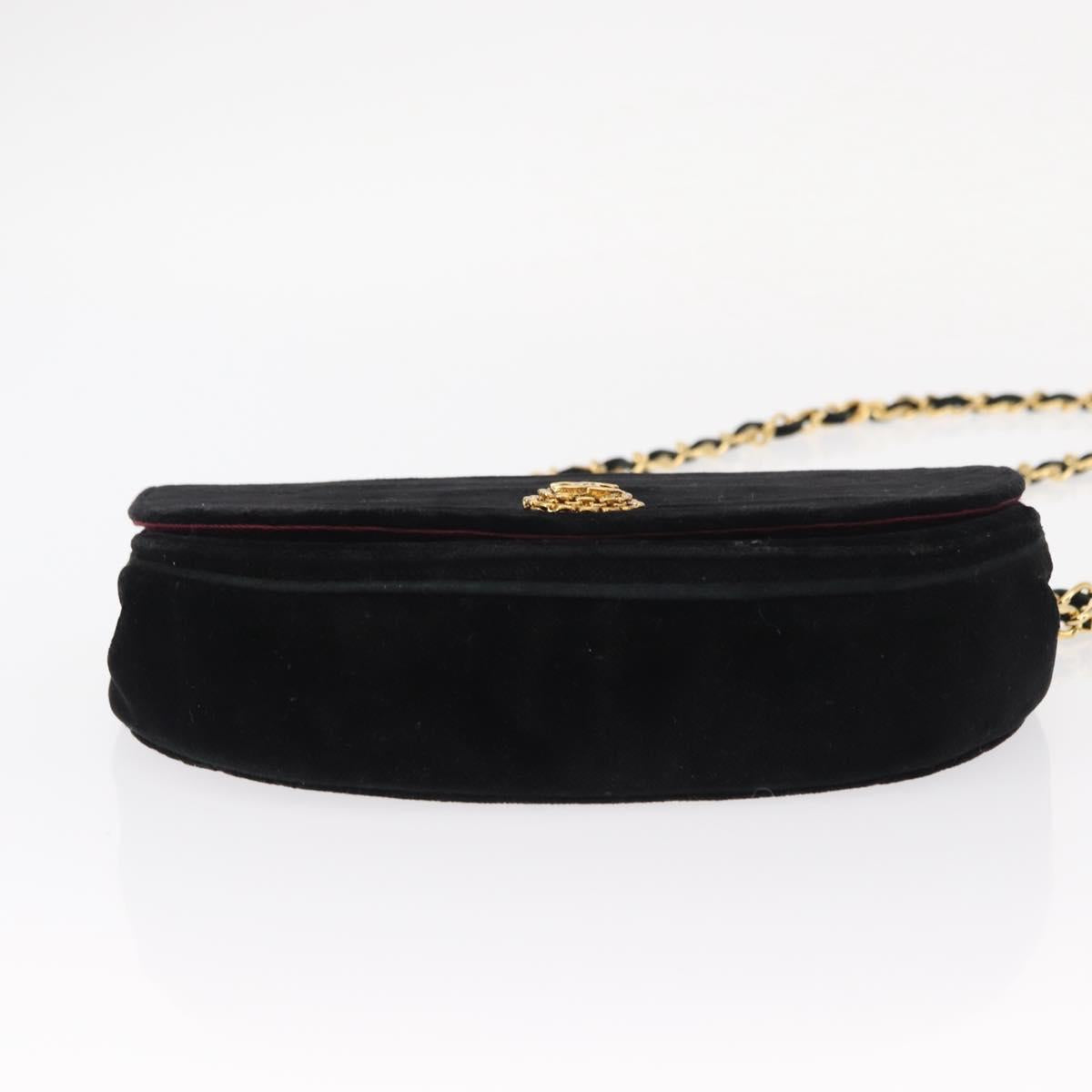 CHANEL Chain Shoulder Bag Velor Black Gold CC Auth 156502
