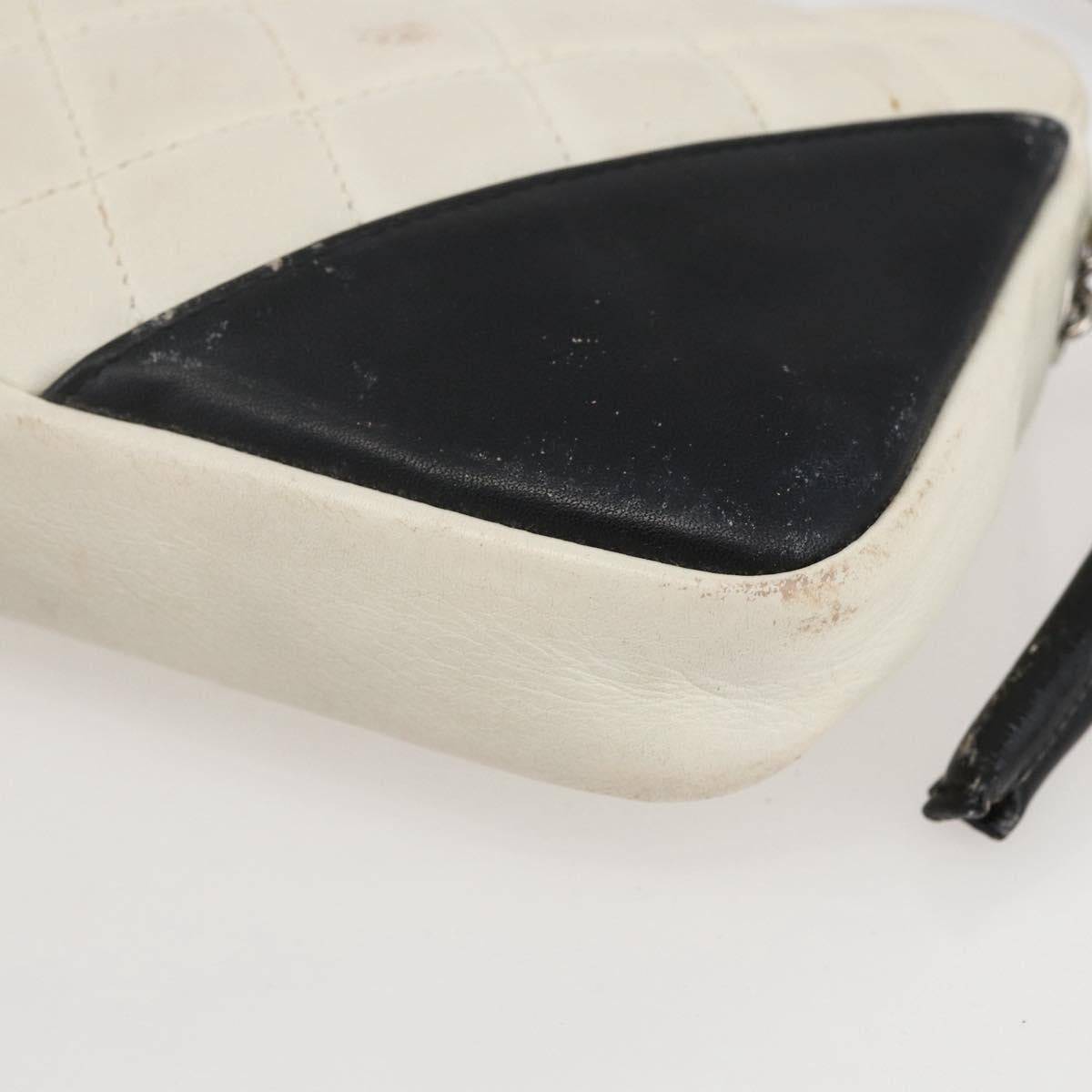 CHANEL Matelasse Cambon Line Hand Bag Calf Skin White Silver CC Auth 156503