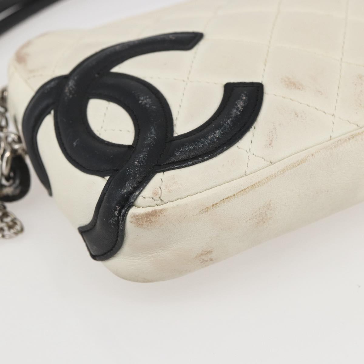 CHANEL Matelasse Cambon Line Hand Bag Calf Skin White Silver CC Auth 156503
