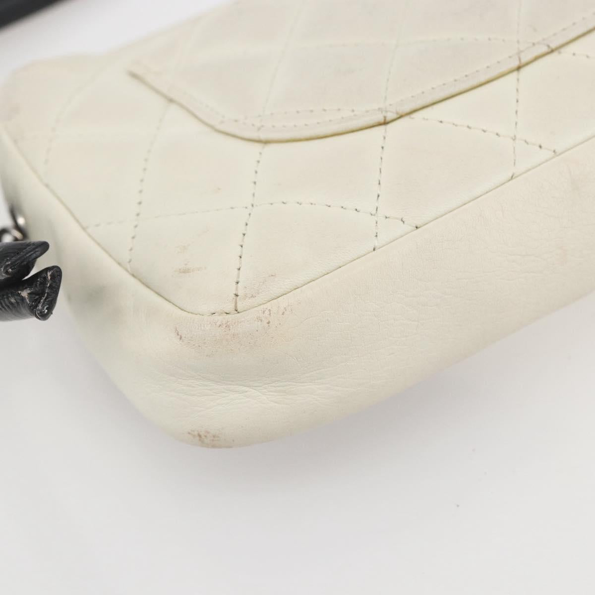 CHANEL Matelasse Cambon Line Hand Bag Calf Skin White Silver CC Auth 156503