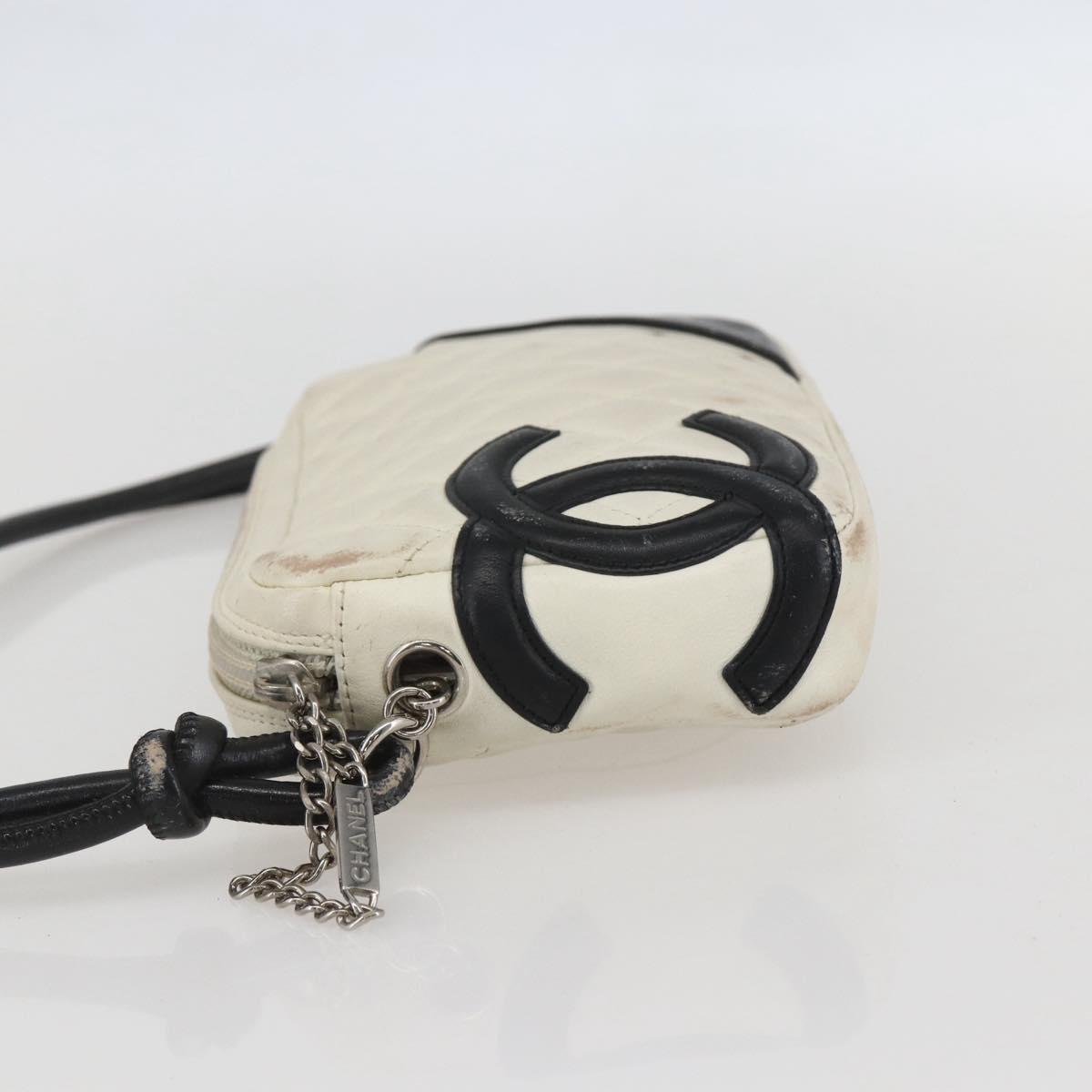 CHANEL Matelasse Cambon Line Hand Bag Calf Skin White Silver CC Auth 156503