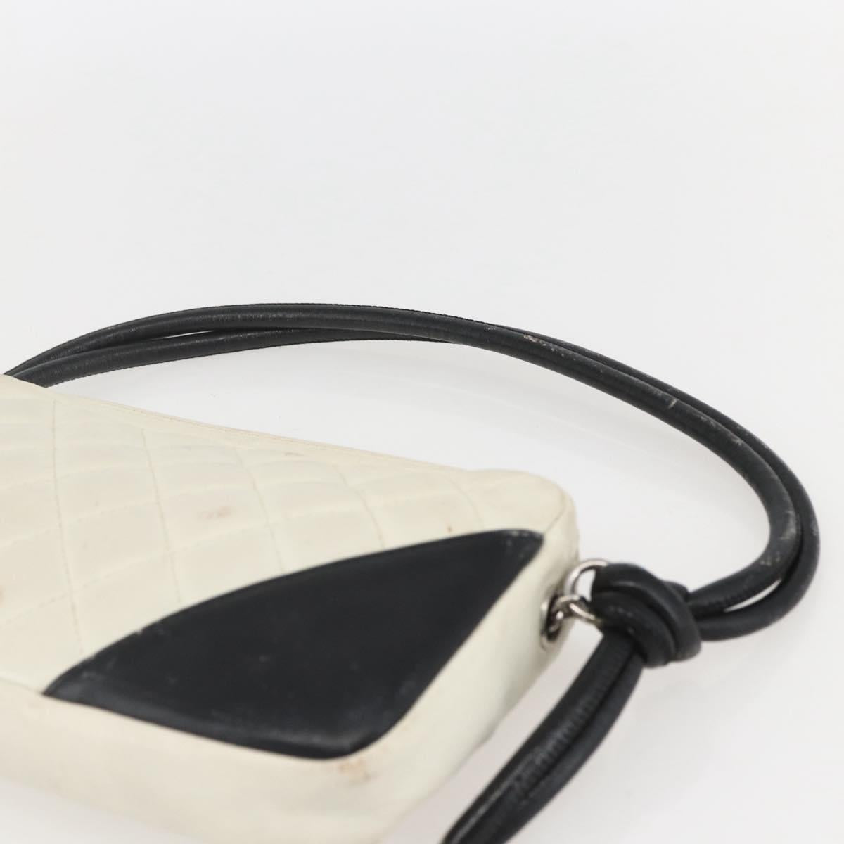 CHANEL Matelasse Cambon Line Hand Bag Calf Skin White Silver CC Auth 156503
