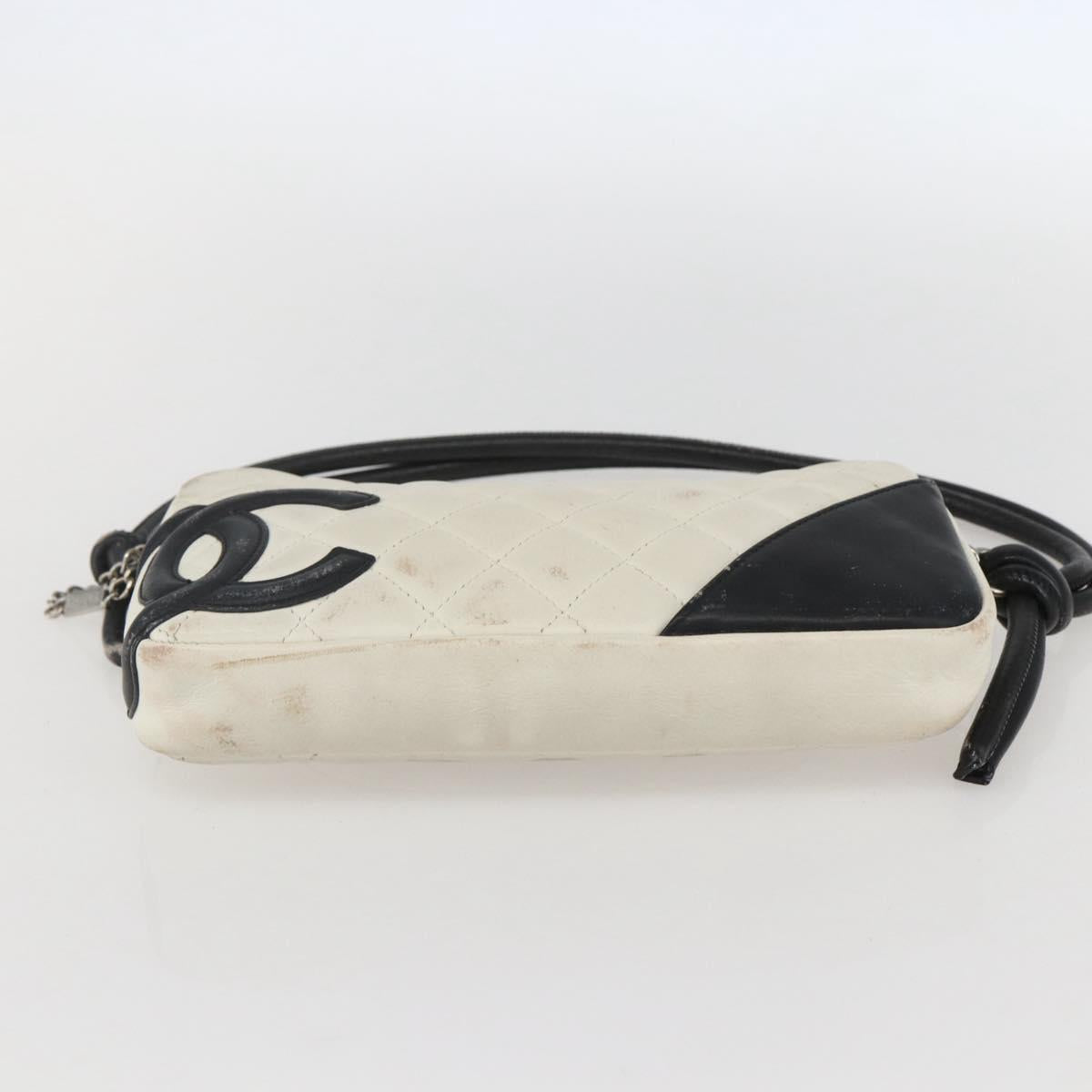 CHANEL Matelasse Cambon Line Hand Bag Calf Skin White Silver CC Auth 156503