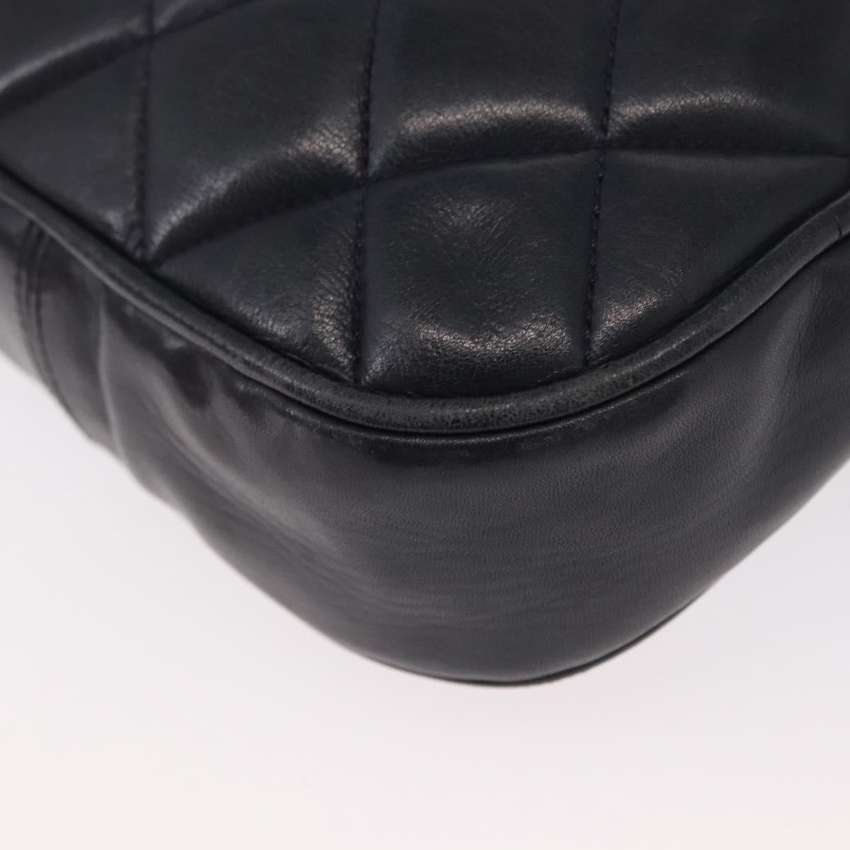 CHANEL Matelasse Chain Shoulder Bag Lamb Skin Navy Gold CC Auth 156505