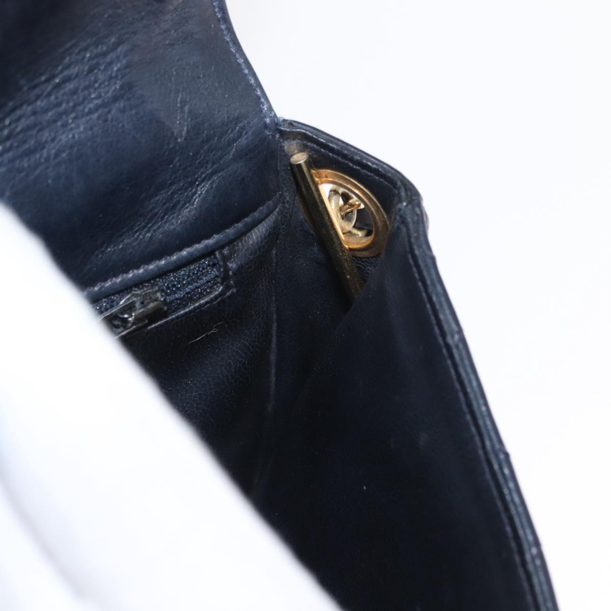 CHANEL Matelasse Chain Shoulder Bag Lamb Skin Navy Gold CC Auth 156505