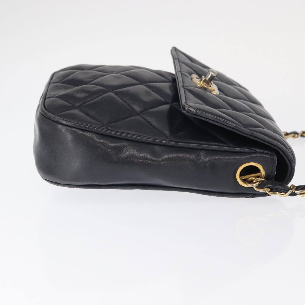 CHANEL Matelasse Chain Shoulder Bag Lamb Skin Navy Gold CC Auth 156505