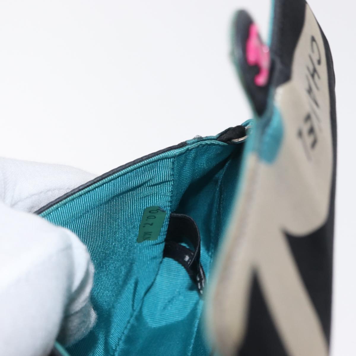 CHANEL Chain Shoulder Bag Satin Black Silver CC Auth 156506