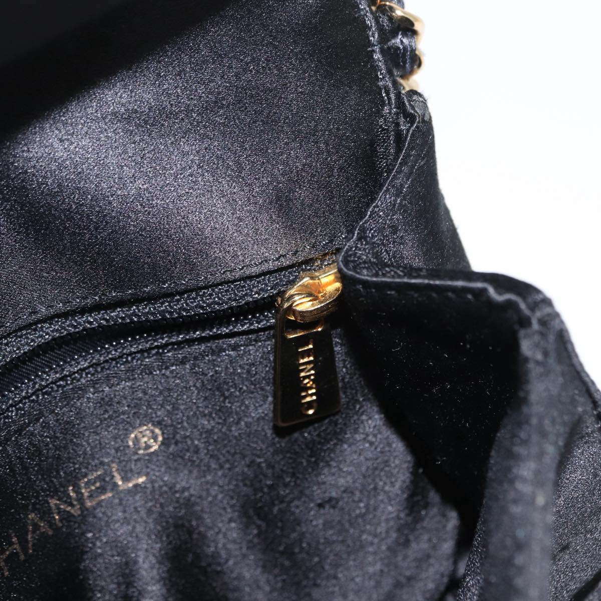 CHANEL Pouch Satin Black Gold CC Auth 156507