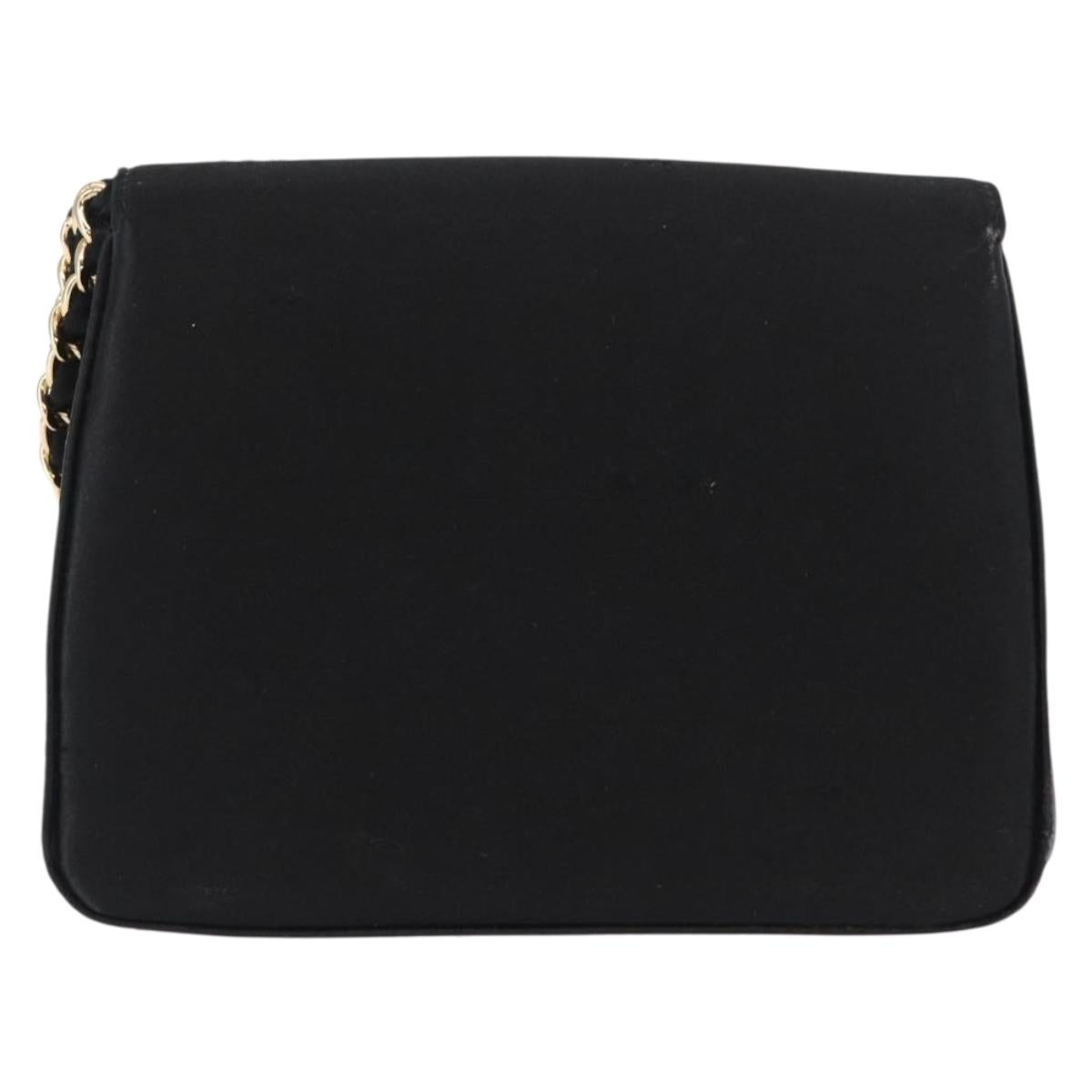 CHANEL Pouch Satin Black Gold CC Auth 156507