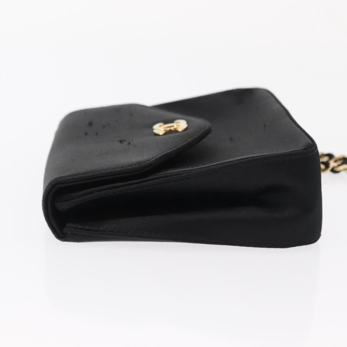 CHANEL Pouch Satin Black Gold CC Auth 156507