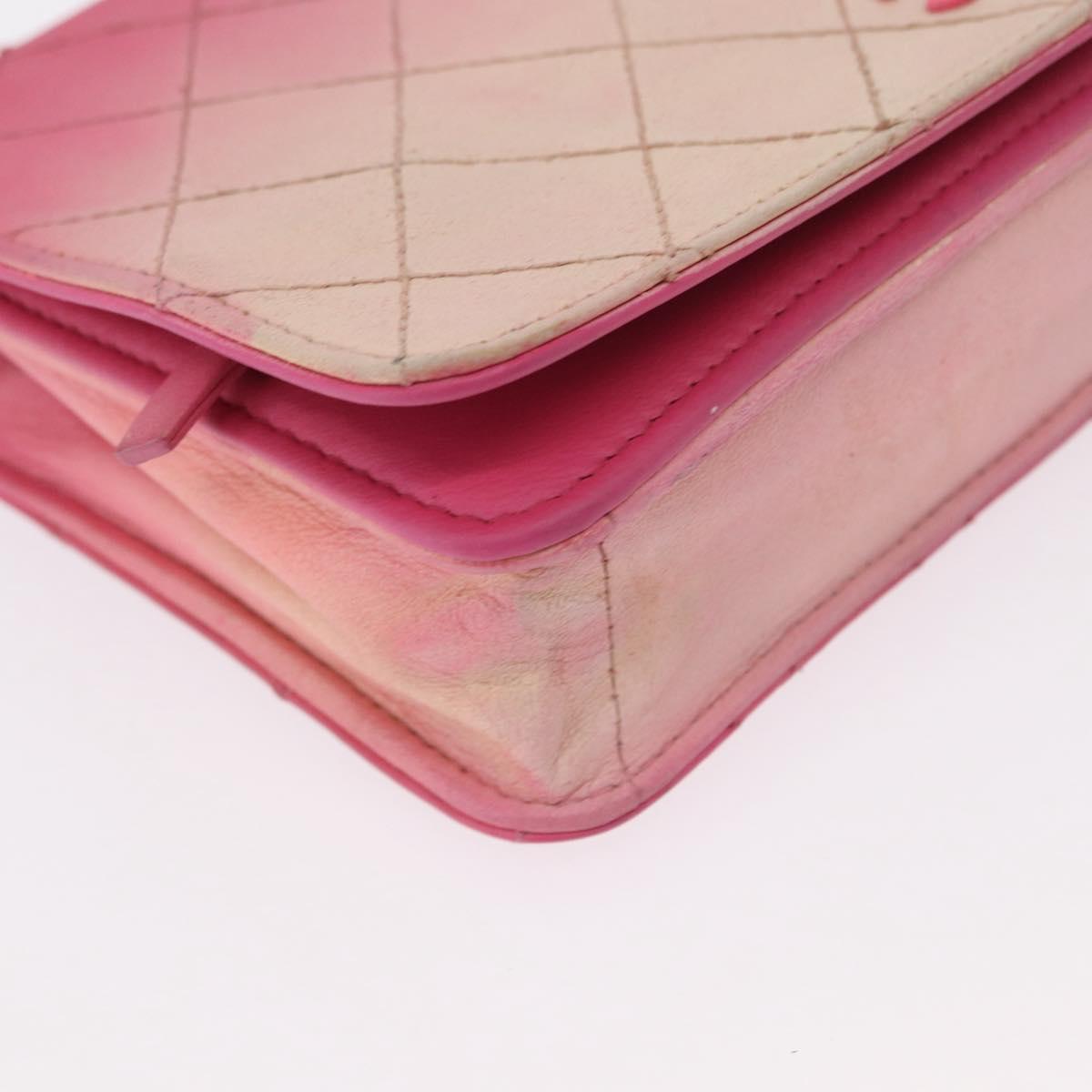 CHANEL Chain Shoulder Bag Leather Pink Silver CC Auth 156508