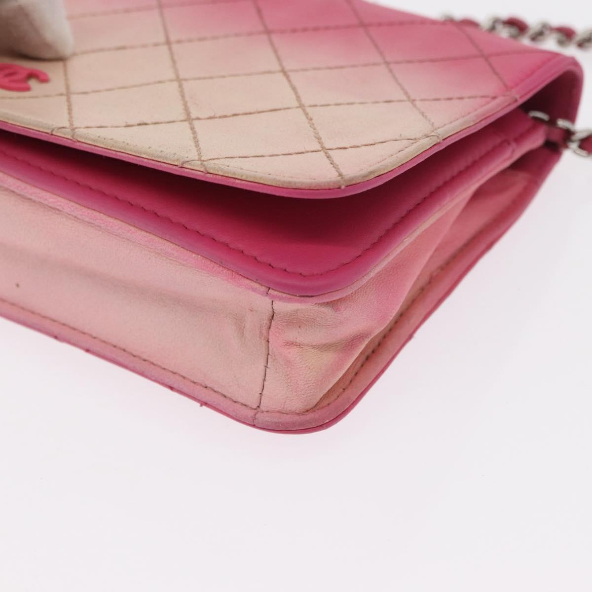 CHANEL Chain Shoulder Bag Leather Pink Silver CC Auth 156508
