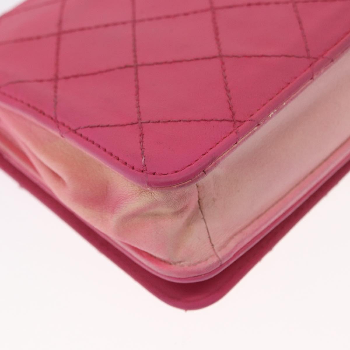 CHANEL Chain Shoulder Bag Leather Pink Silver CC Auth 156508