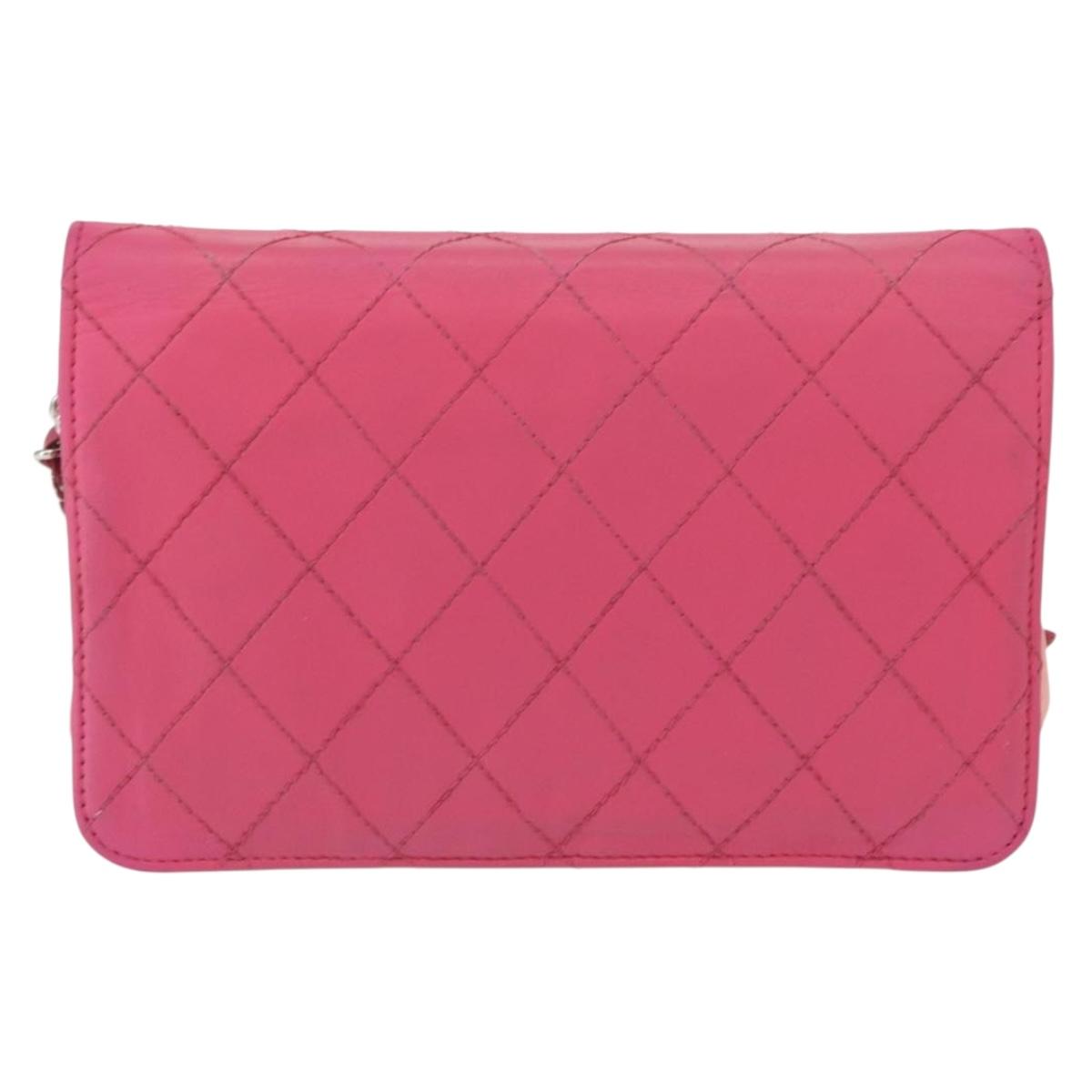 CHANEL Chain Shoulder Bag Leather Pink Silver CC Auth 156508