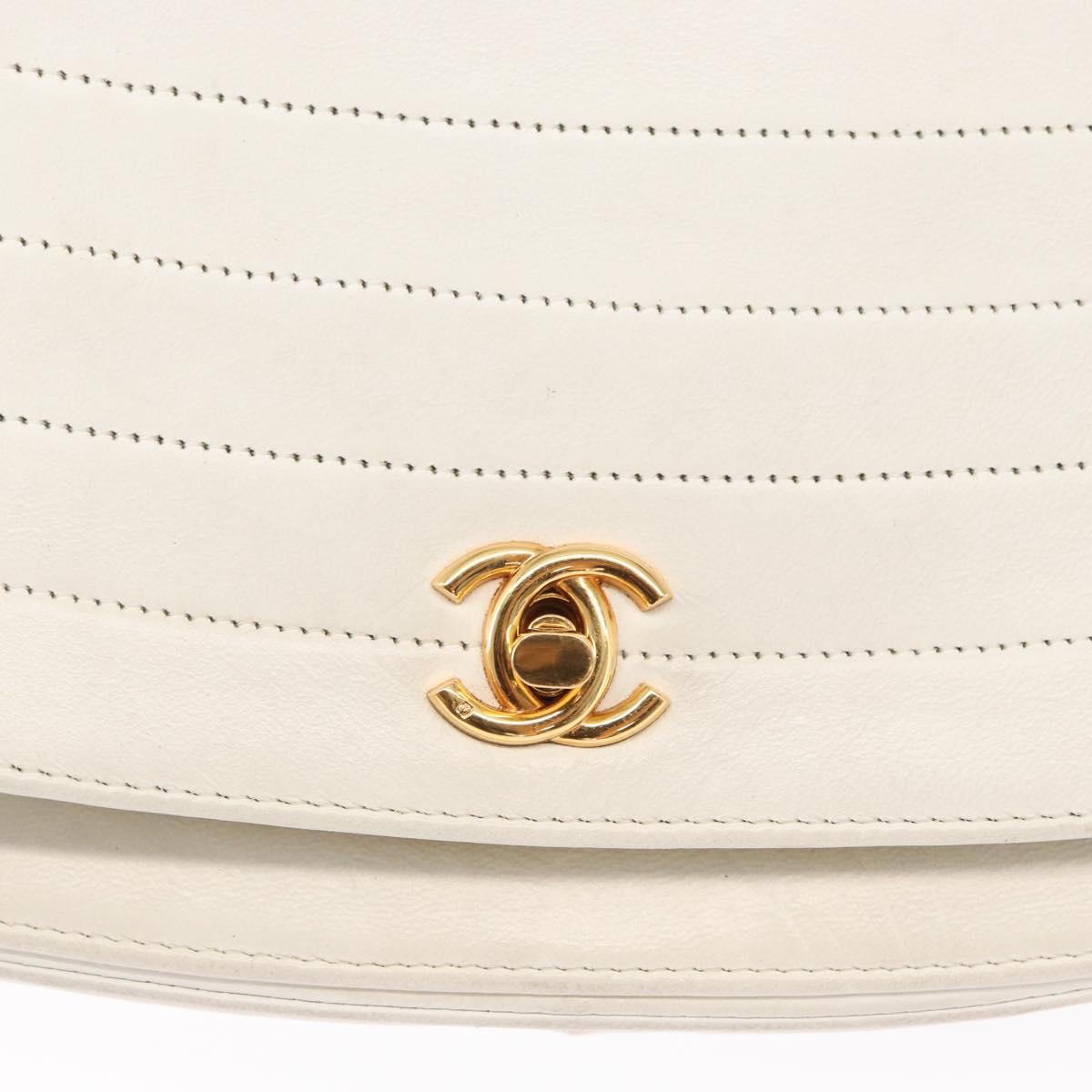 CHANEL Chain Shoulder Bag Leather White Gold CC Auth 156509