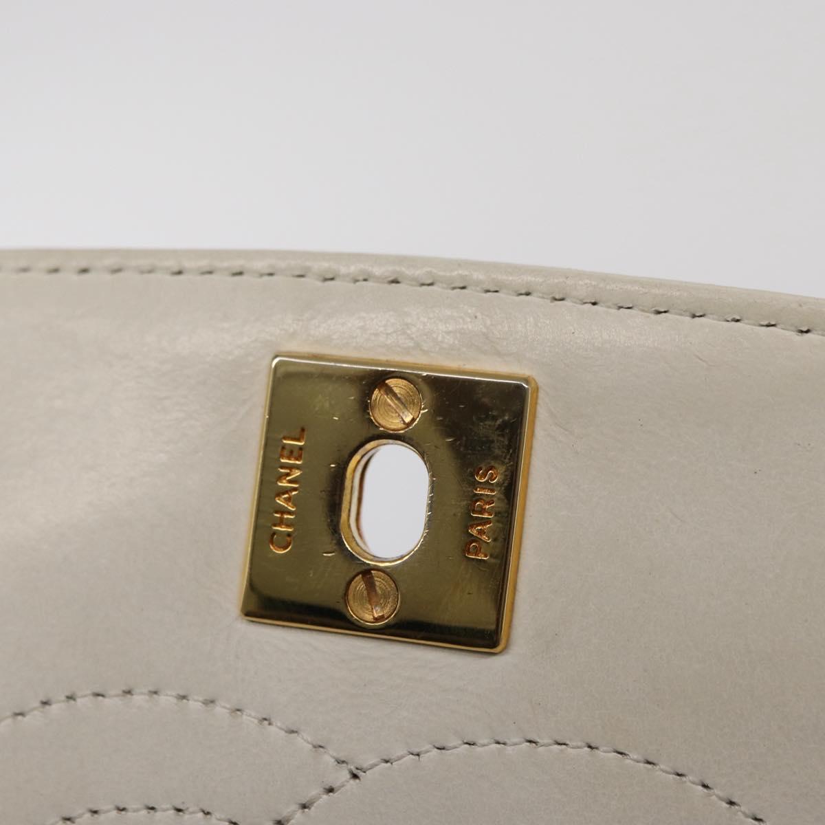 CHANEL Chain Shoulder Bag Leather White Gold CC Auth 156509