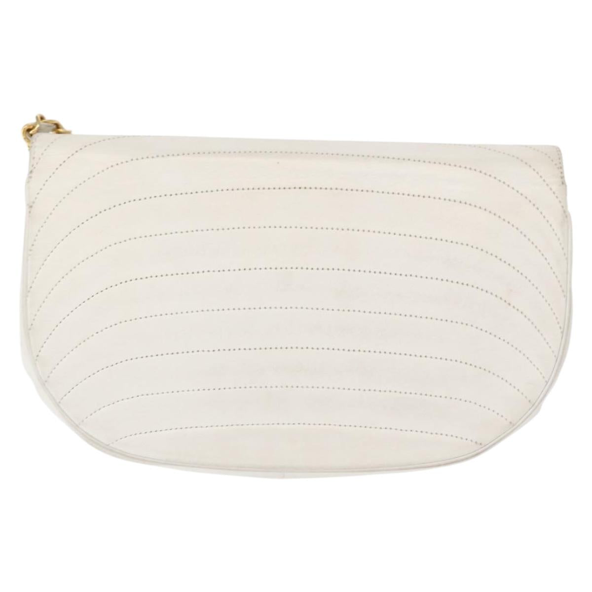 CHANEL Chain Shoulder Bag Leather White Gold CC Auth 156509