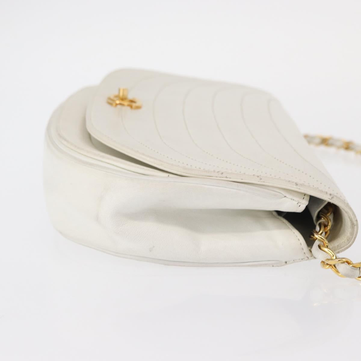 CHANEL Chain Shoulder Bag Leather White Gold CC Auth 156509