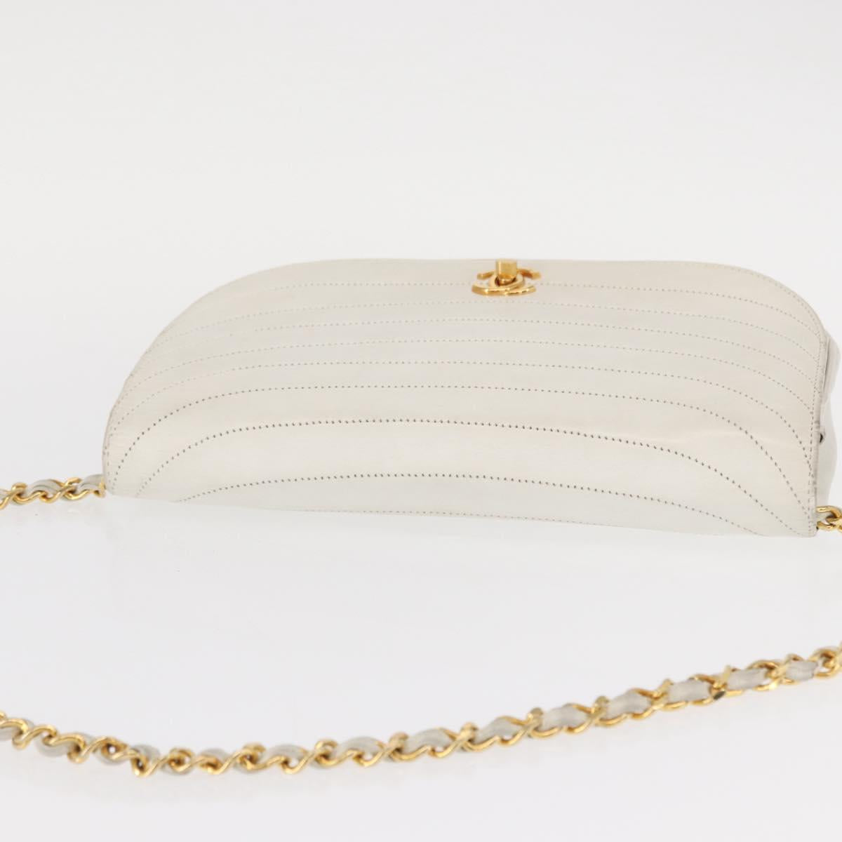 CHANEL Chain Shoulder Bag Leather White Gold CC Auth 156509
