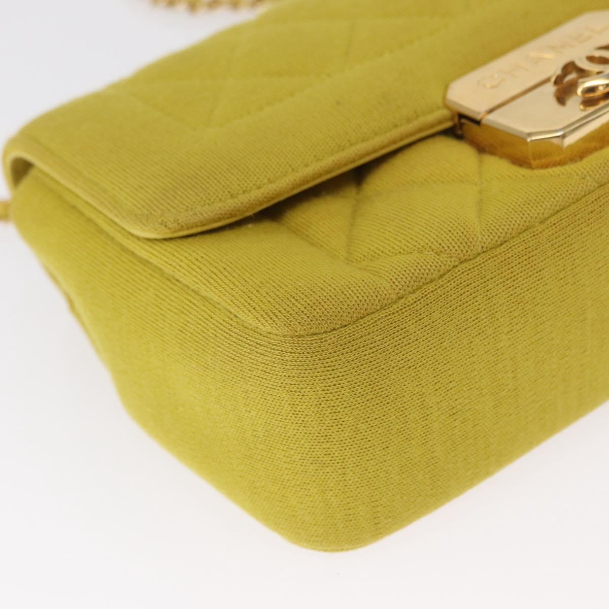 CHANEL Matelasse Chain Shoulder Bag Cotton Yellow Gold CC Auth 156510V