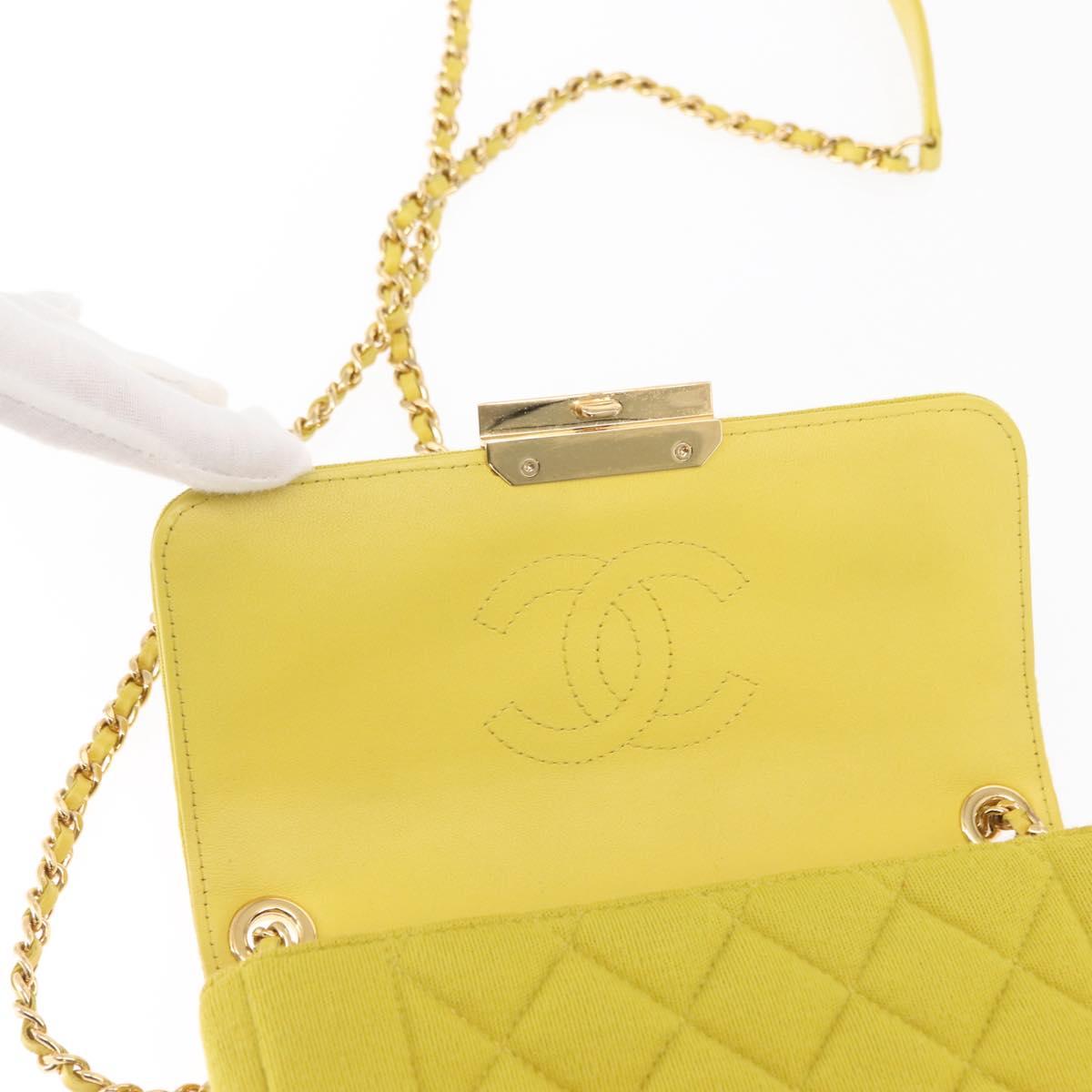 CHANEL Matelasse Chain Shoulder Bag Cotton Yellow Gold CC Auth 156510V