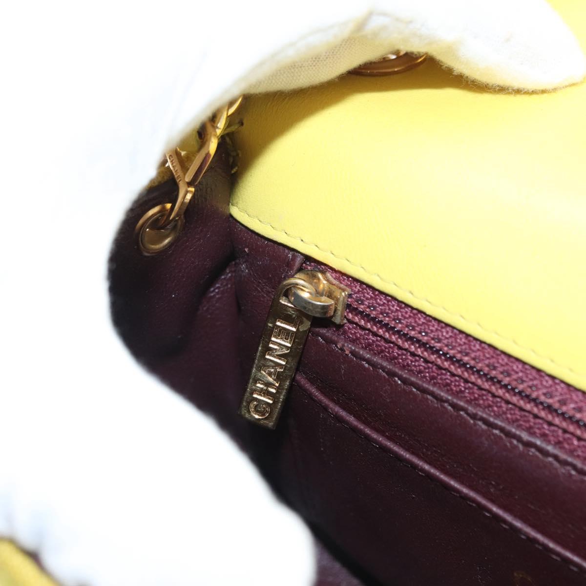 CHANEL Matelasse Chain Shoulder Bag Cotton Yellow Gold CC Auth 156510V