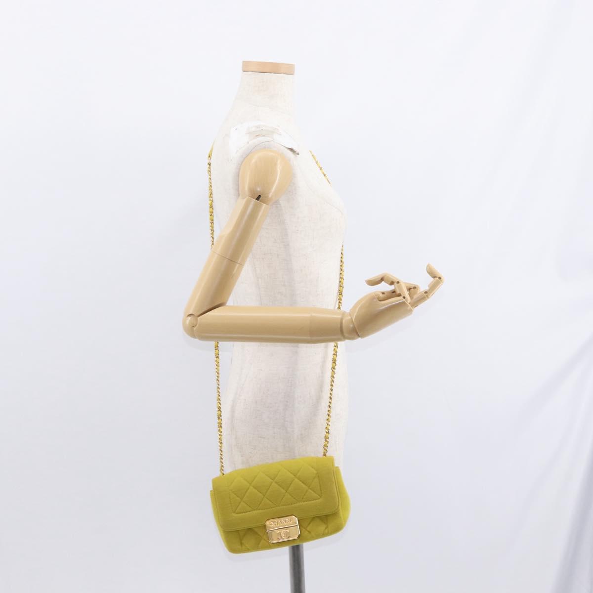 CHANEL Matelasse Chain Shoulder Bag Cotton Yellow Gold CC Auth 156510V