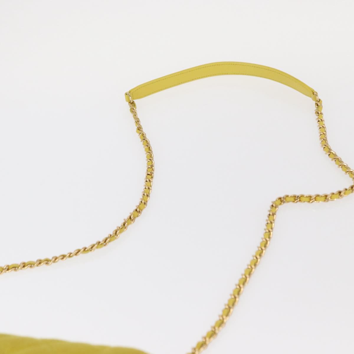 CHANEL Matelasse Chain Shoulder Bag Cotton Yellow Gold CC Auth 156510V