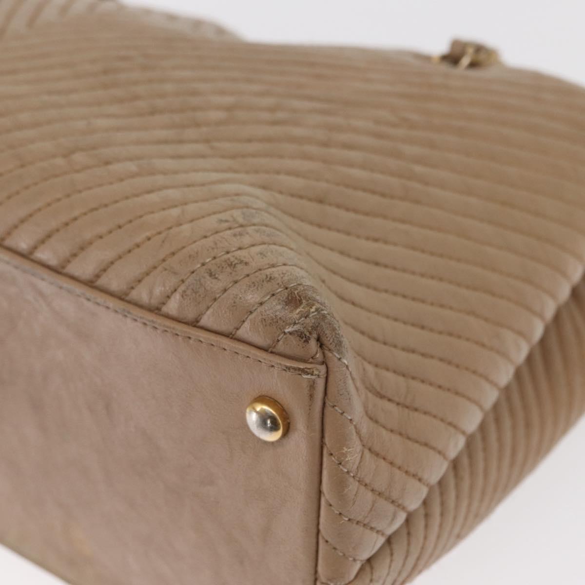 CHANEL Chain V stitch Shoulder Bag Lamb Skin Beige Gold CC Auth 156512